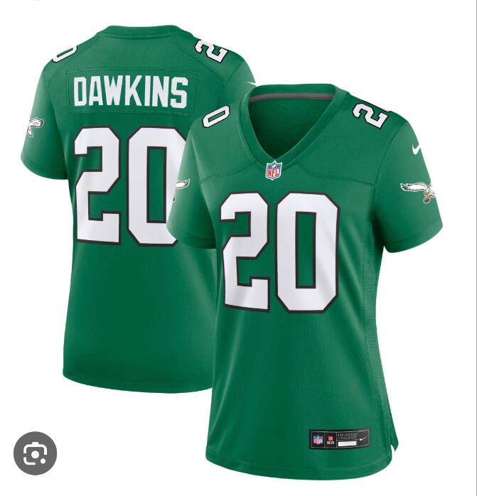 Women Philadelphia Eagles #20 Brian Dawkins Nike Kelly Green Alternate Retired Player Game NFL Jersey